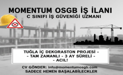 Tuzla İç Dekorasyon Projesine C Sınıfı İSG Uzmanı ve Teknikeri Aranıyor